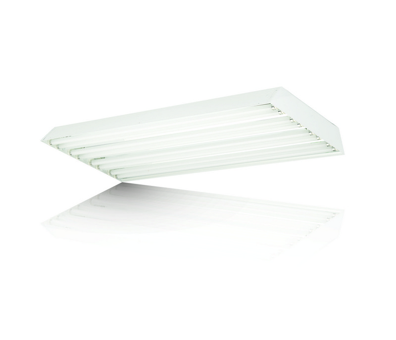 Aisle area light distribution fluorescent High-Bay available with 7 lamps T5 or T8.